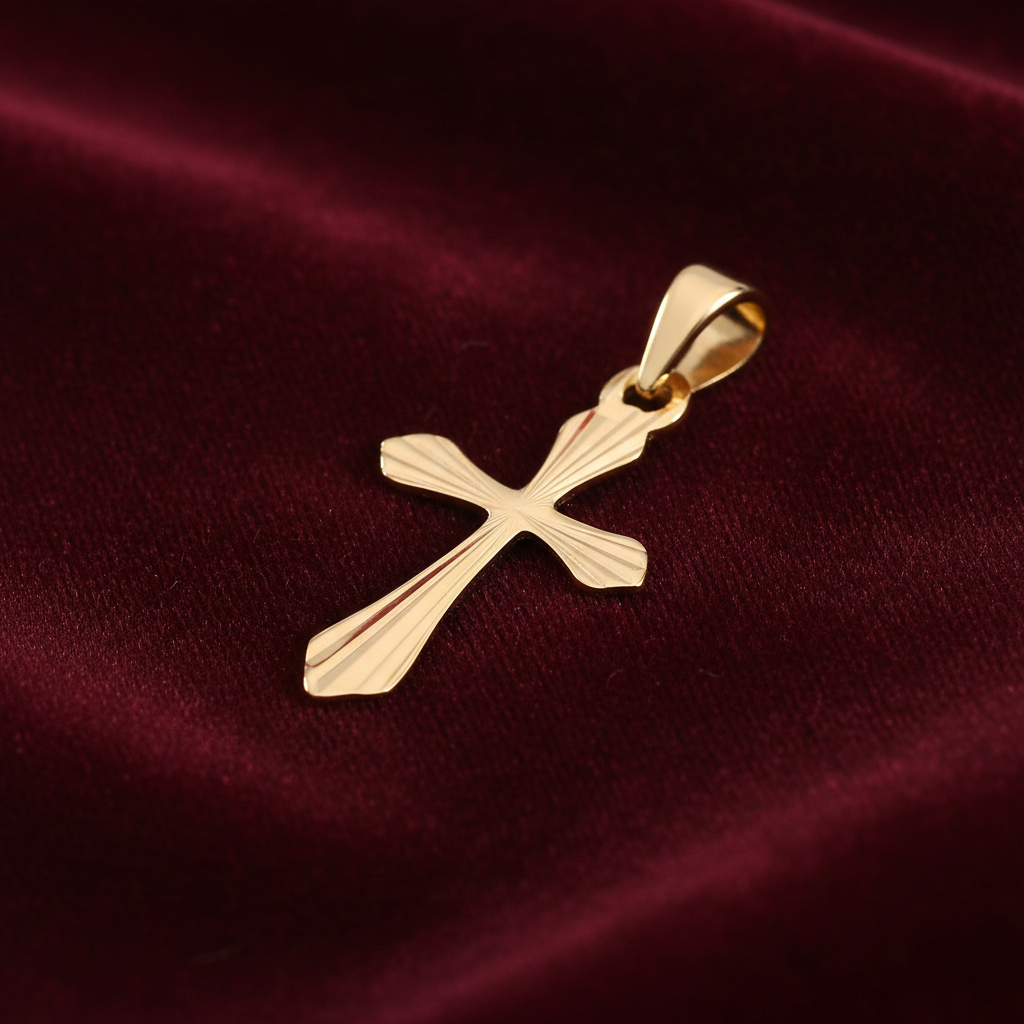 18ct Gold Cross Pendant on Solid Sterling Silver 925 Hallmark 24mm