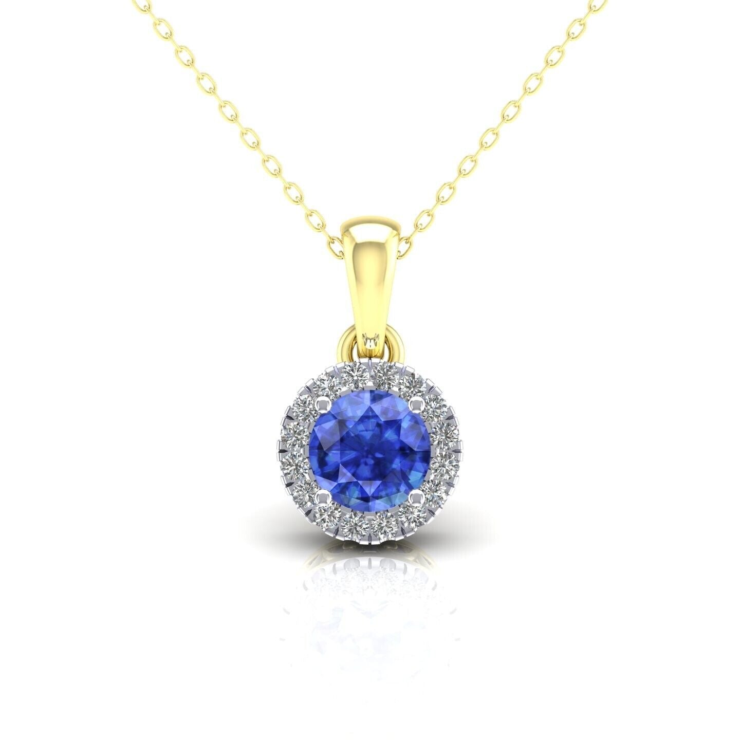Sapphire Round Cluster Pendant Solid 9ct Yellow Gold 18" Chain Hallmarked