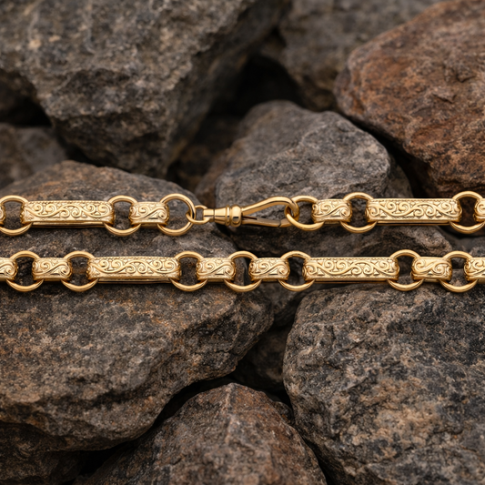 Flat Patterned Belcher Chain 18ct Gold Solid Silver 20" British Made Hallmark