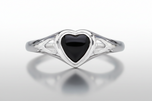 Onyx Heart Ring Solid Sterling Silver Ladies