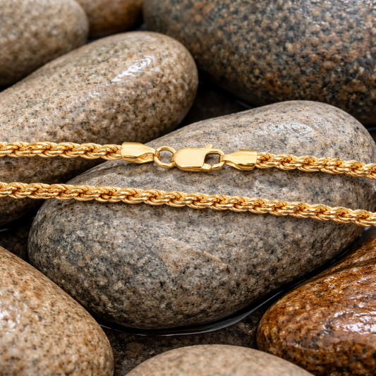 18ct Gold Rope Chain 2mm Diamond Cut on Solid Silver 925 Hallmark 22" 56cm