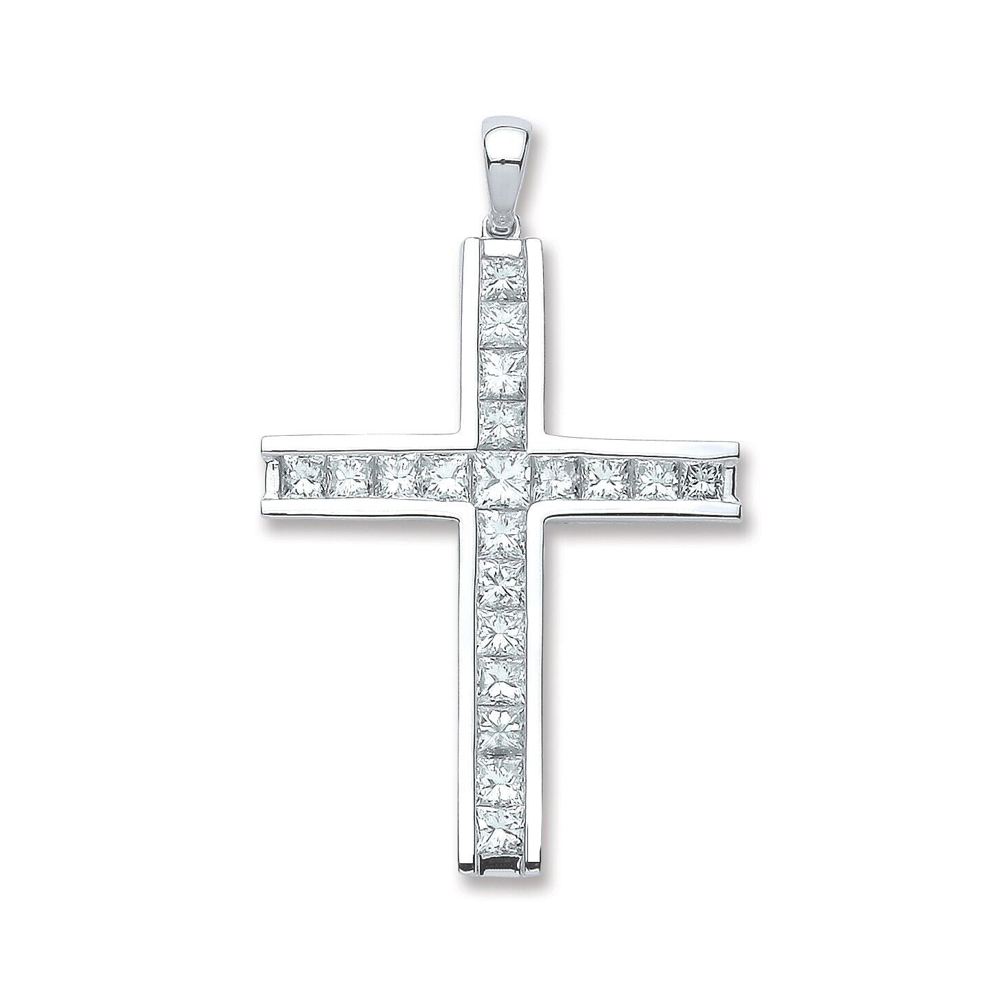 18ct White Gold 1.17ct Princess Cut Diamond Cross Pendant Hallmarked