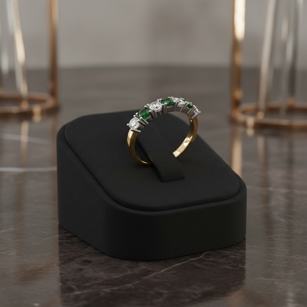 18ct Gold Emerald Eternity Ring Anniversary Band 925 Hallmark Size K-S