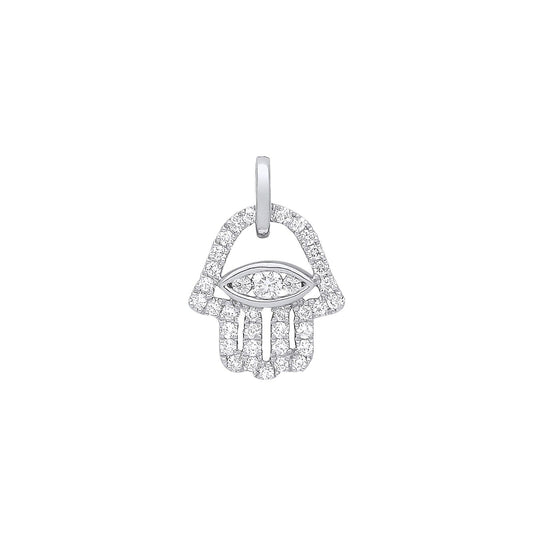 9ct White Gold 0.22ct Diamond Hamsa Hand Pendant Hallmarked