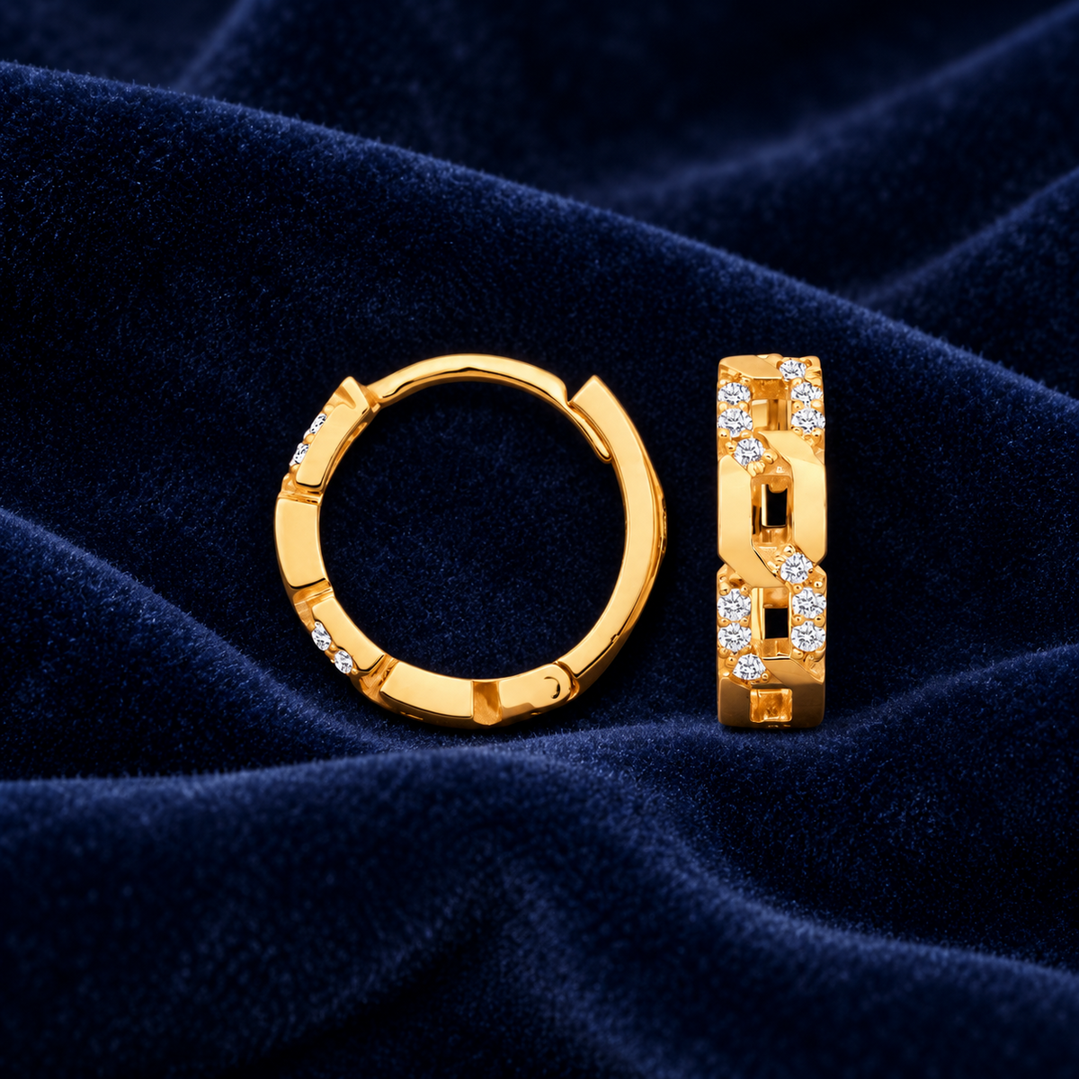 Real Diamond Huggie Hoop Earrings 9ct Yellow Gold 12mm 0.12ctw Mined Diamonds