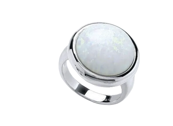 Opal Ring Large opal Platinum Plated Sterling Silver Ring