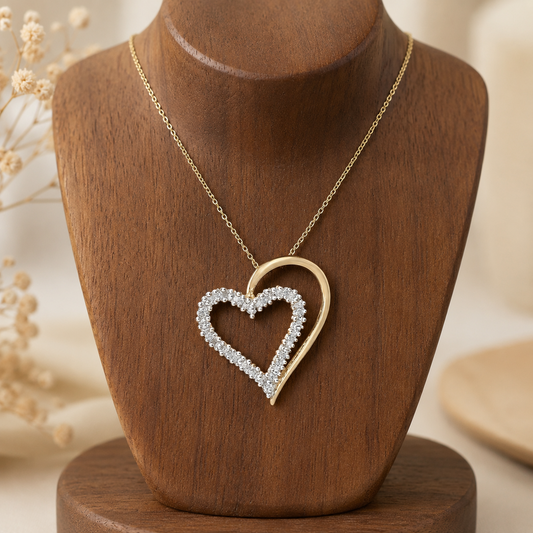 Natural Diamond Heart Pendant 9ct Gold 18" Chain Hallmark British Made