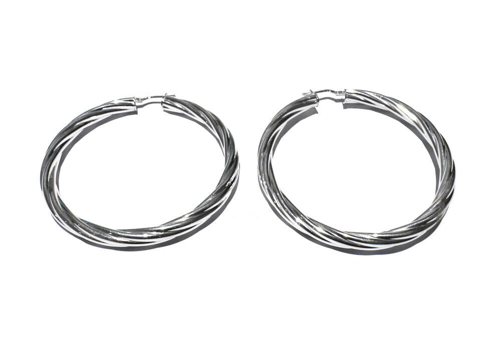 Hoop Earrings Creole Silver Hoops 60mm Sterling Silver Twist
