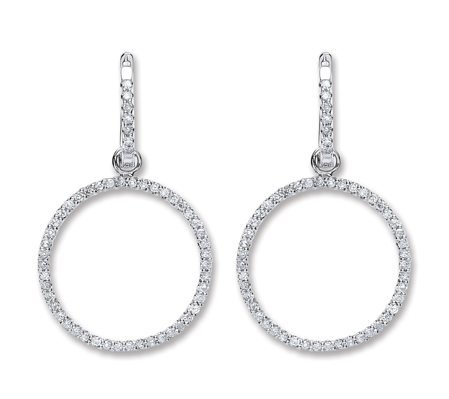 18ct White Gold Open Circle 0.55ct Diamond Drop Earrings Hallmarked British Made
