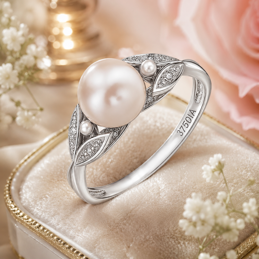 Vintage-Inspired Freshwater Pearl Ring in White Gold With Diamonds