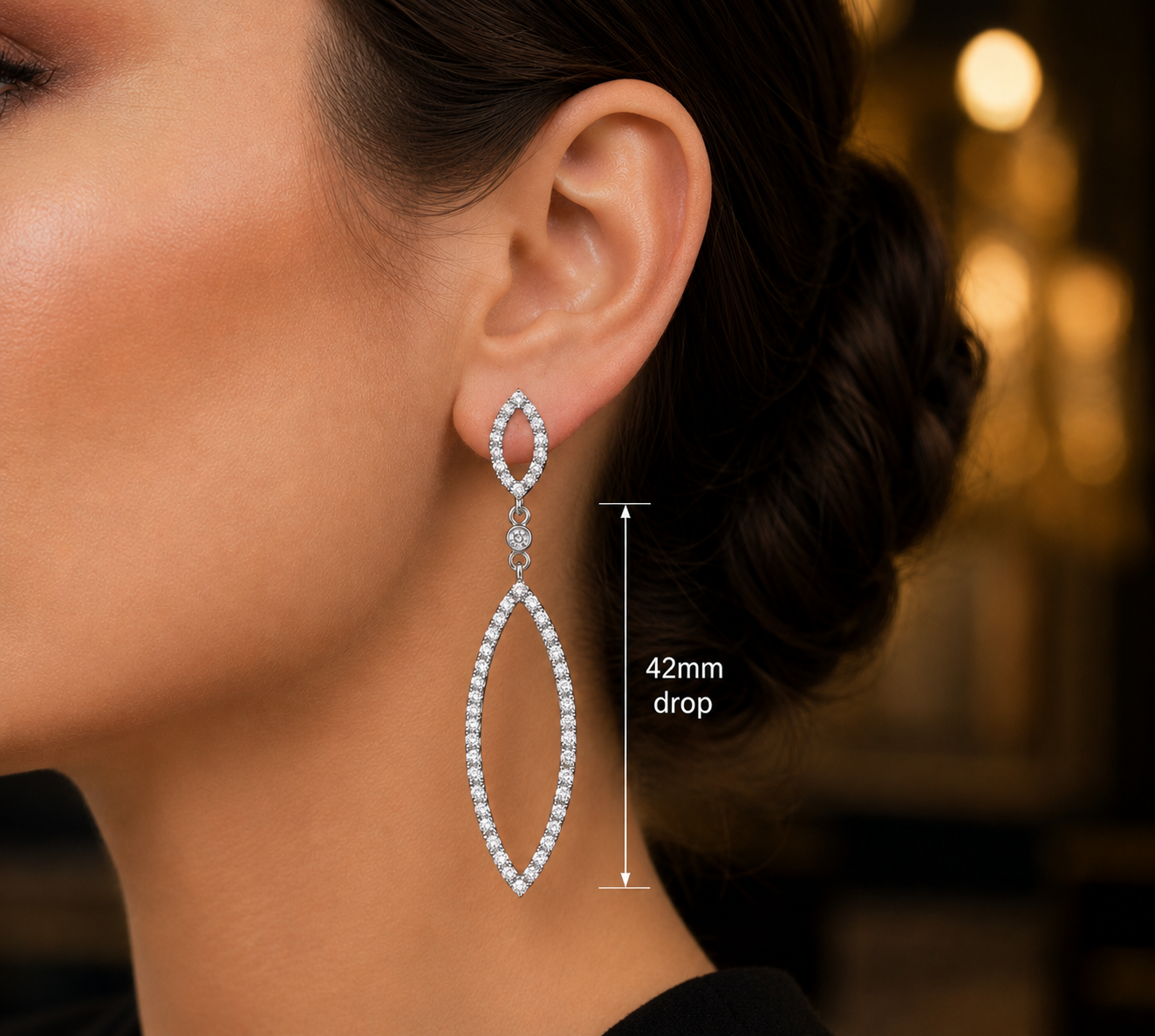 White Gold Diamond Open Marquise Drop Dangle Earrings 42mm Luxury Women's Gift