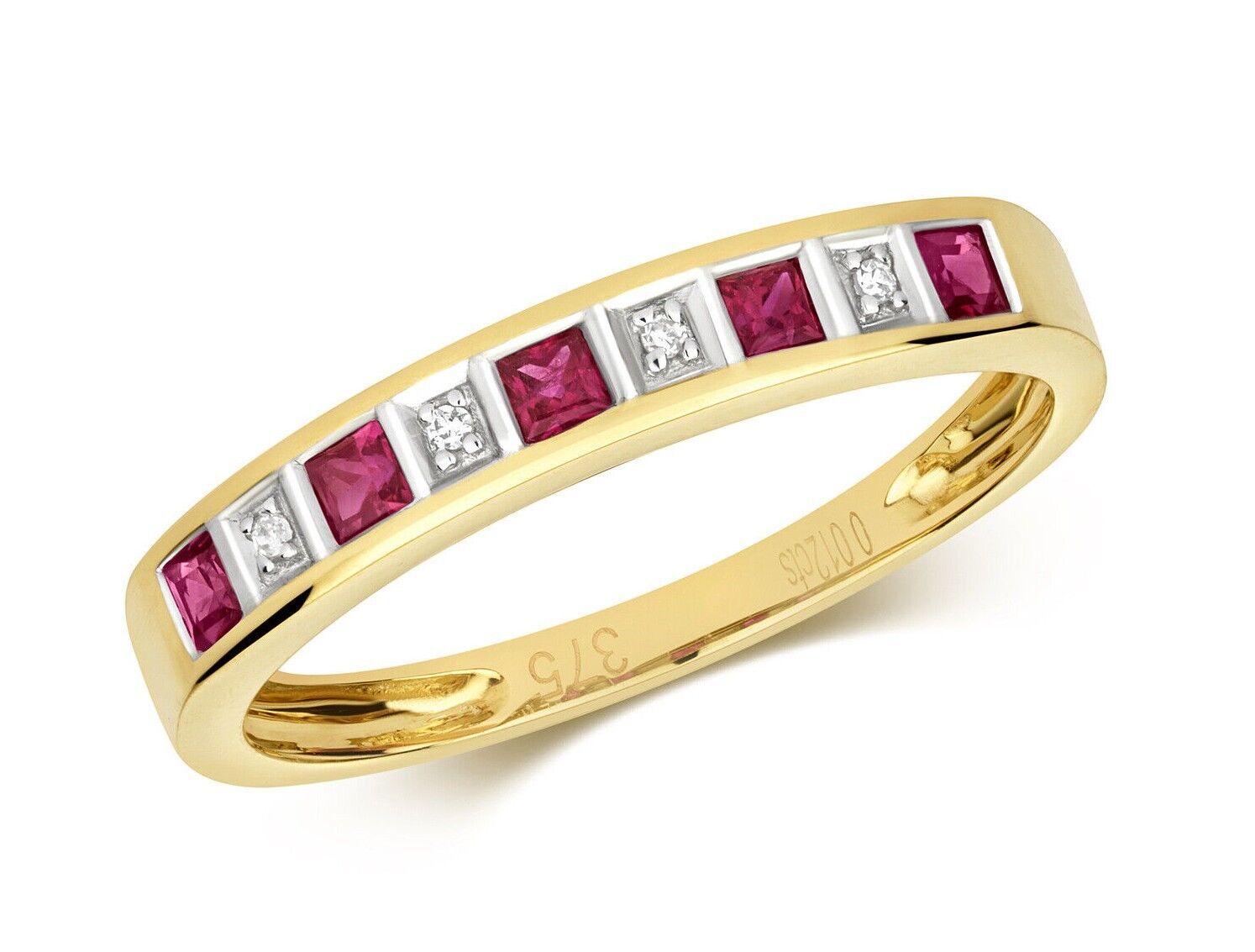 Real Ruby and Diamond Eternity Ring Solid Yellow Gold Square Anniversary Band