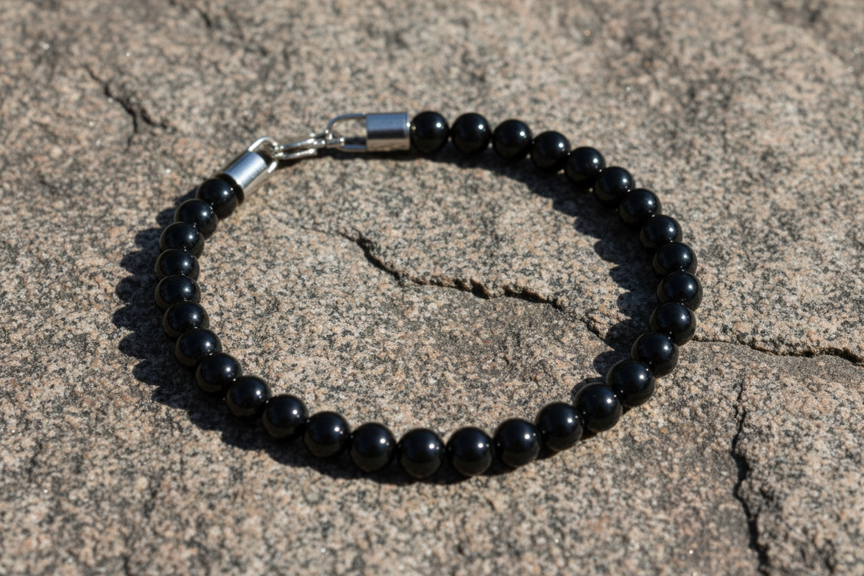 Fred Bennett Healing Bead Bracelet Natural Black Onyx Beads 22cm B5425B
