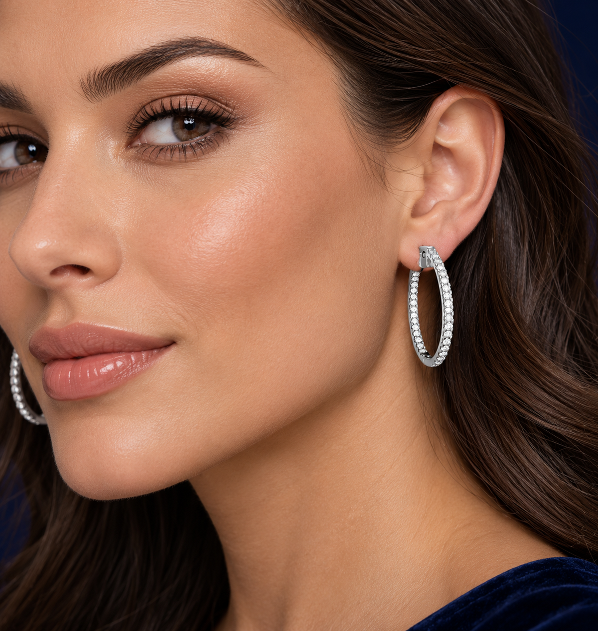 Real Diamond Oval Hoop Earrings 18ct White Gold 26 x 31mm 1.27ctw Mined Diamonds