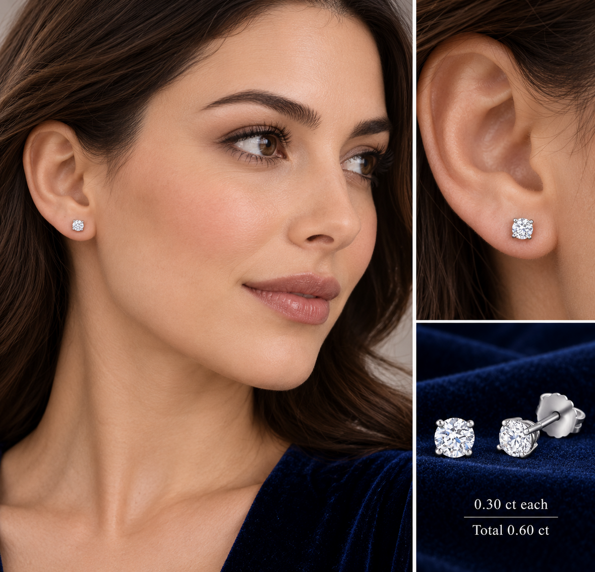 Real Diamond Solitaire Earrings 18ct White Gold 0.60ctw Mined Diamonds