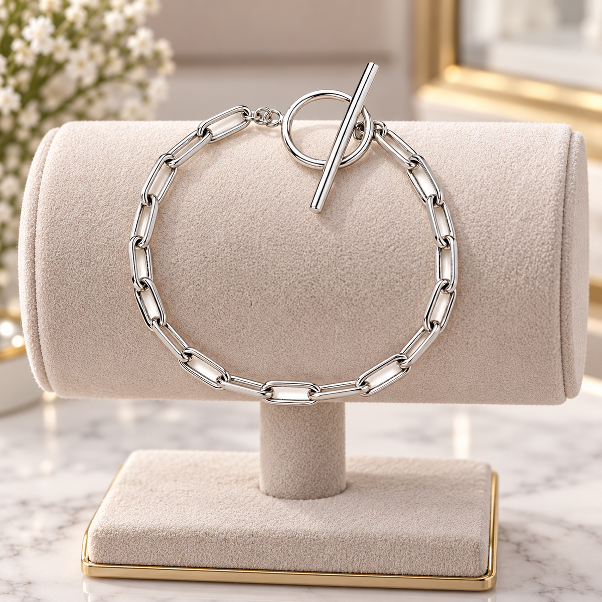 Sterling Silver Paperclip Chain Toggle Clasp Bracelet Minimalist 925 Hallmark