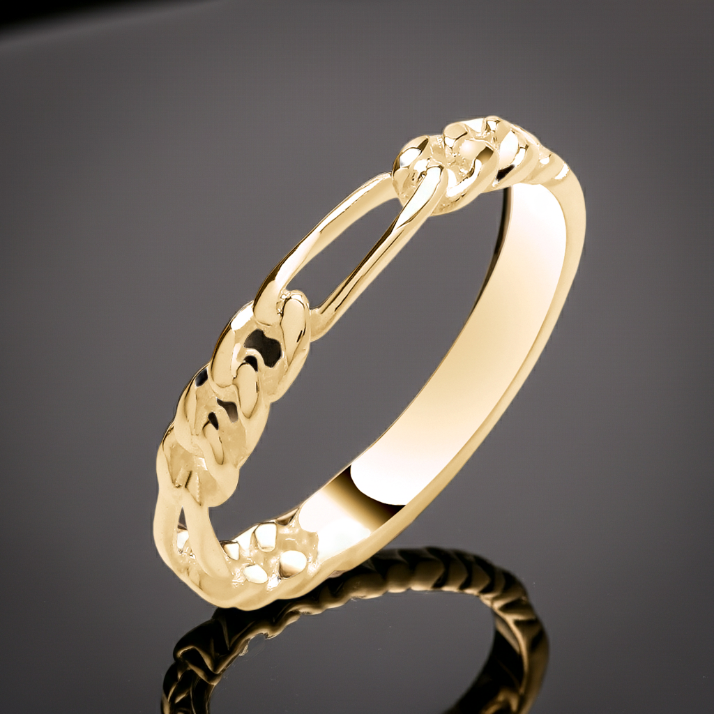 18ct Yellow Gold Chain Ring on Sterling Silver 3mm Wide 925 Hallmark Sizes K - S