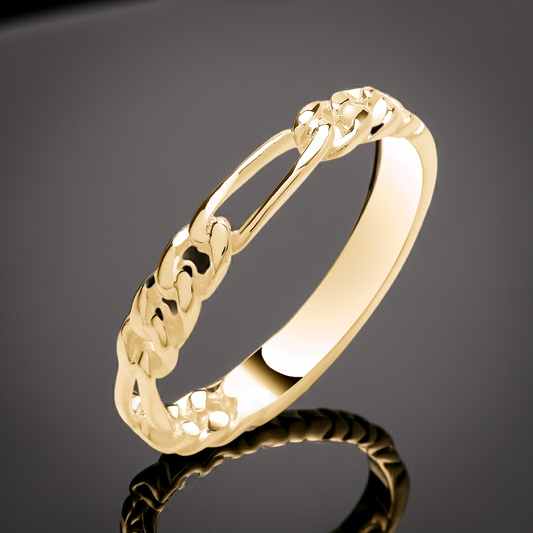 18ct Yellow Gold Chain Ring on Sterling Silver 3mm Wide 925 Hallmark Sizes K - S