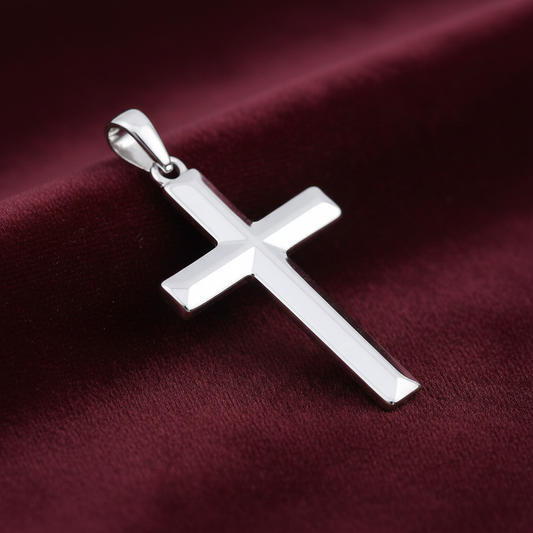 Sterling Silver Large Cross Pendant 925 Hallmark 40mm Rhodium Finish