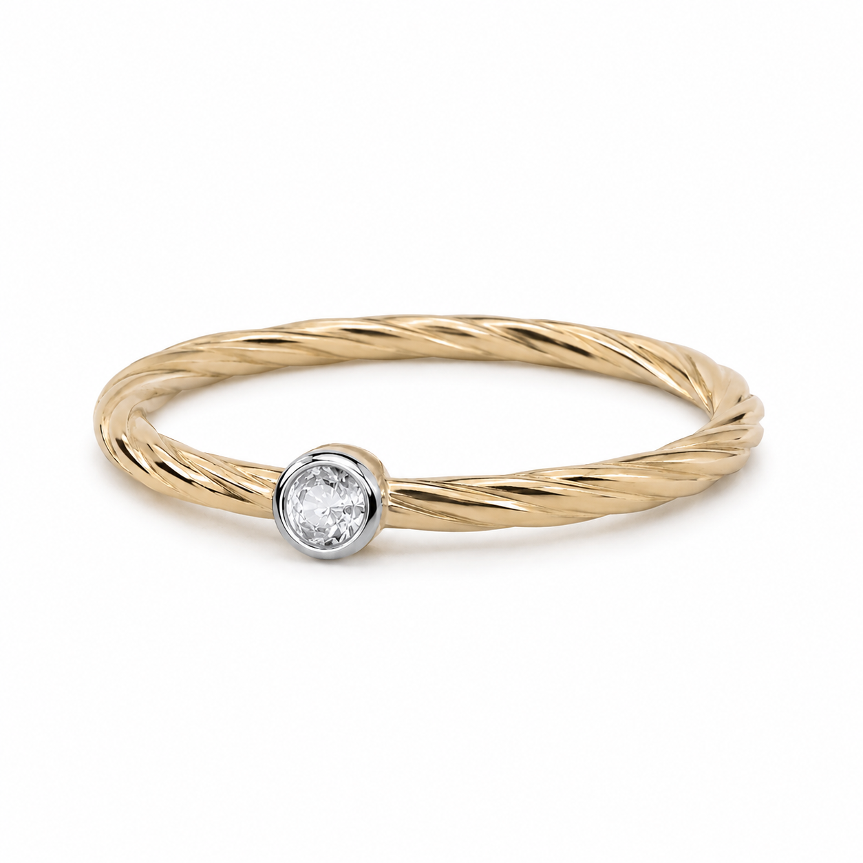 18ct Gold Solitaire Engagement Ring Flush Set on Sterling Silver 925 Size J-U