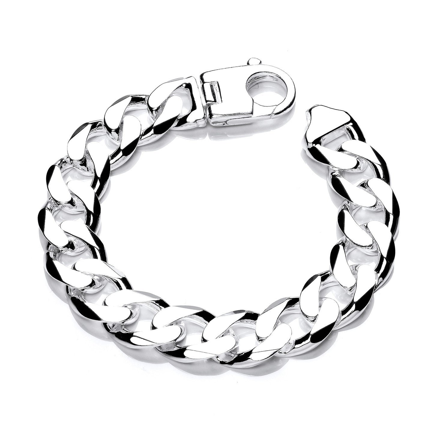 Gents Heavy Curb Bracelet Solid Silver 9" Length 15mm Wide British Made Hallmark