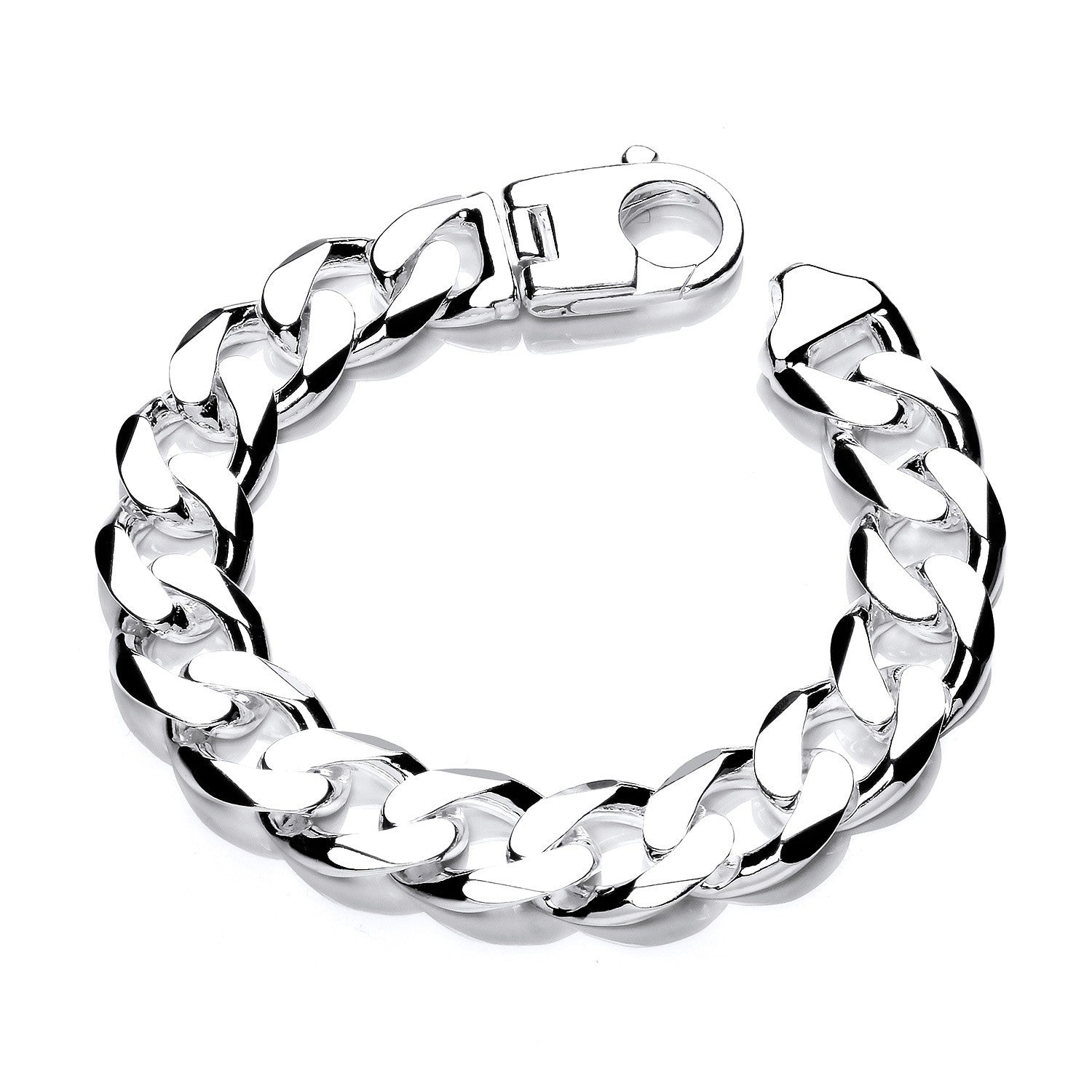 Gents Heavy Curb Bracelet Solid Silver 9" Length 15mm Wide British Made Hallmark