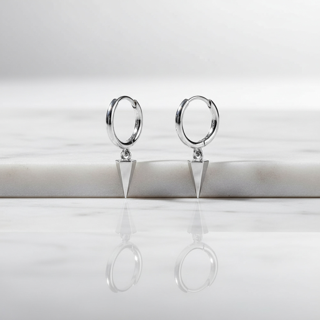 Men's Earring Hexagonal Spike Hinged Huggie Single Earring Solid 925 Silver