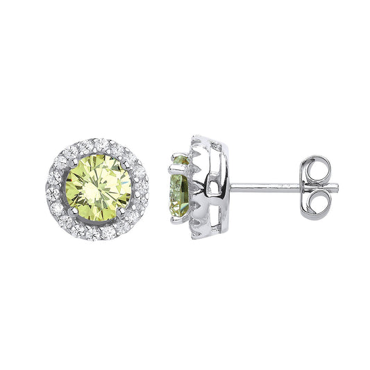 Peridot Halo Stud Earrings Solid Sterling Silver Rhodium Plate 925 Hallmark 9mm