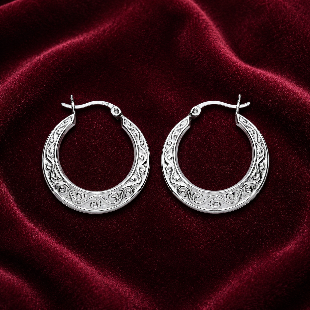 Scrollwork Filigree Creole Hoop Earrings 925 Sterling Silver 23mm