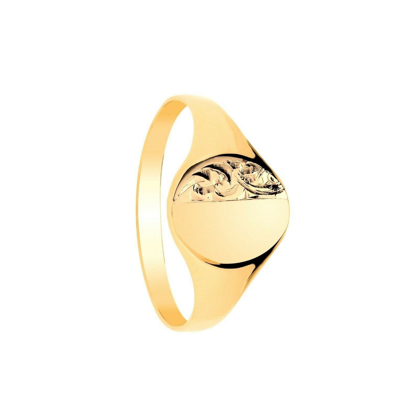 9ct Ladies Engraved Oval Signet Ring Solid Yellow Gold Fully Hallmarked