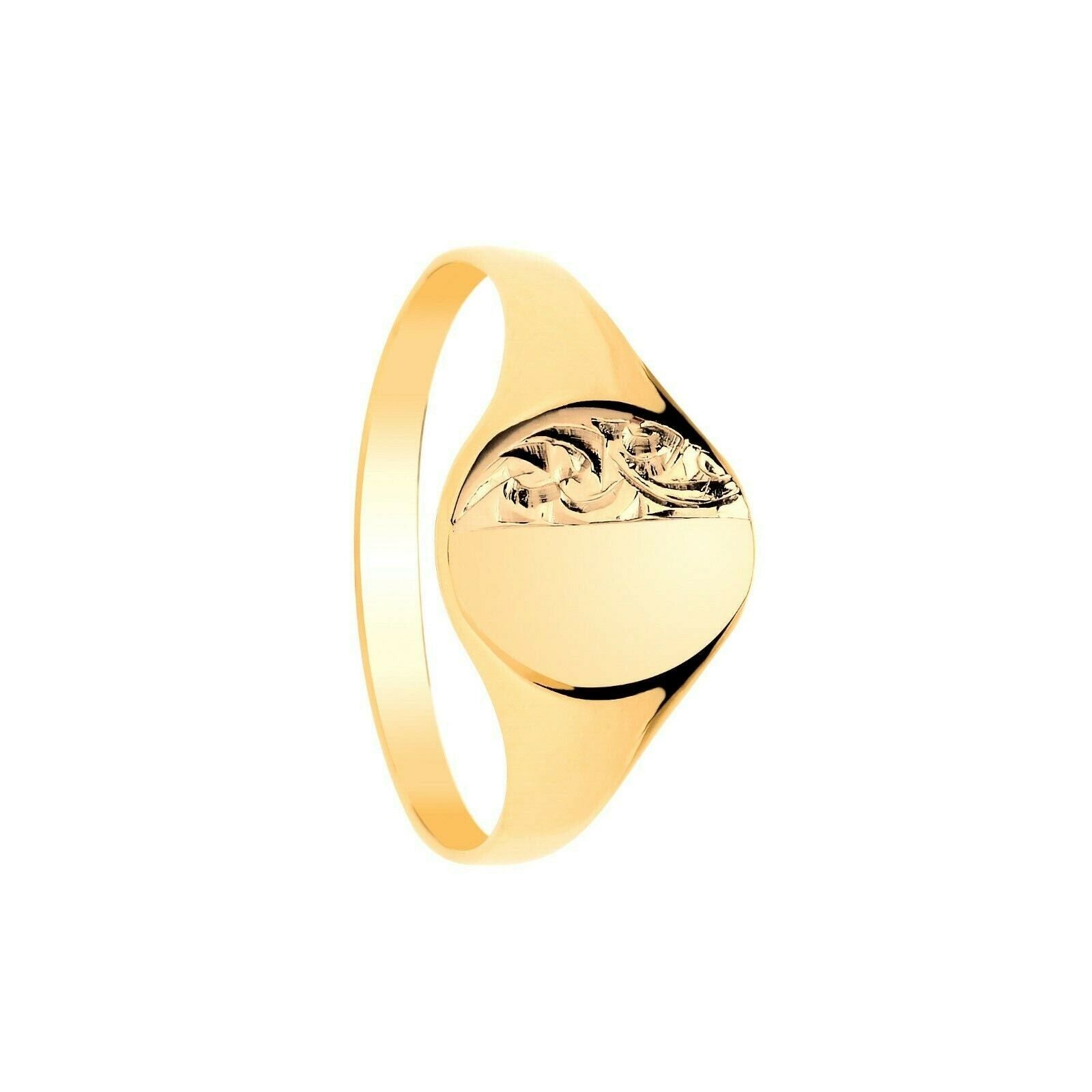 9ct Ladies Engraved Oval Signet Ring Solid Yellow Gold Fully Hallmarked