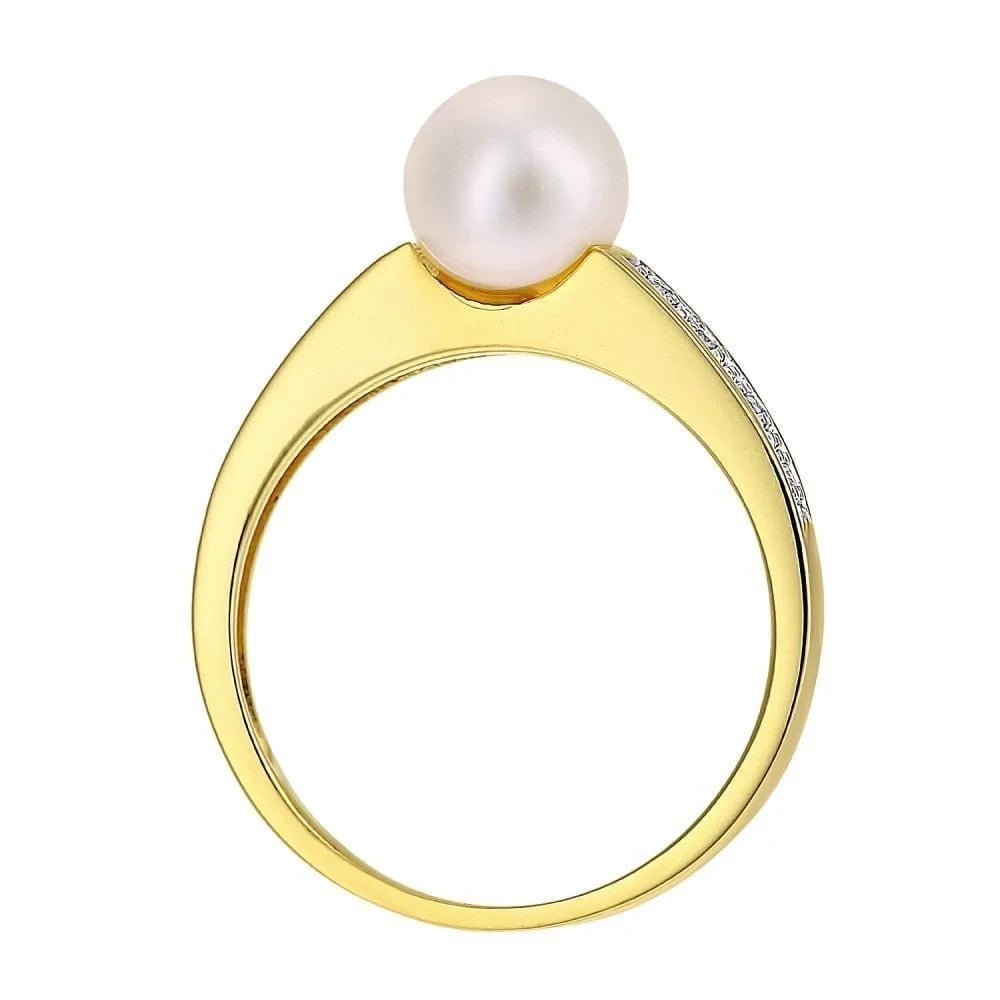 9ct Yellow Gold Cultured Freshwater Pearl & Diamond Accent Ring