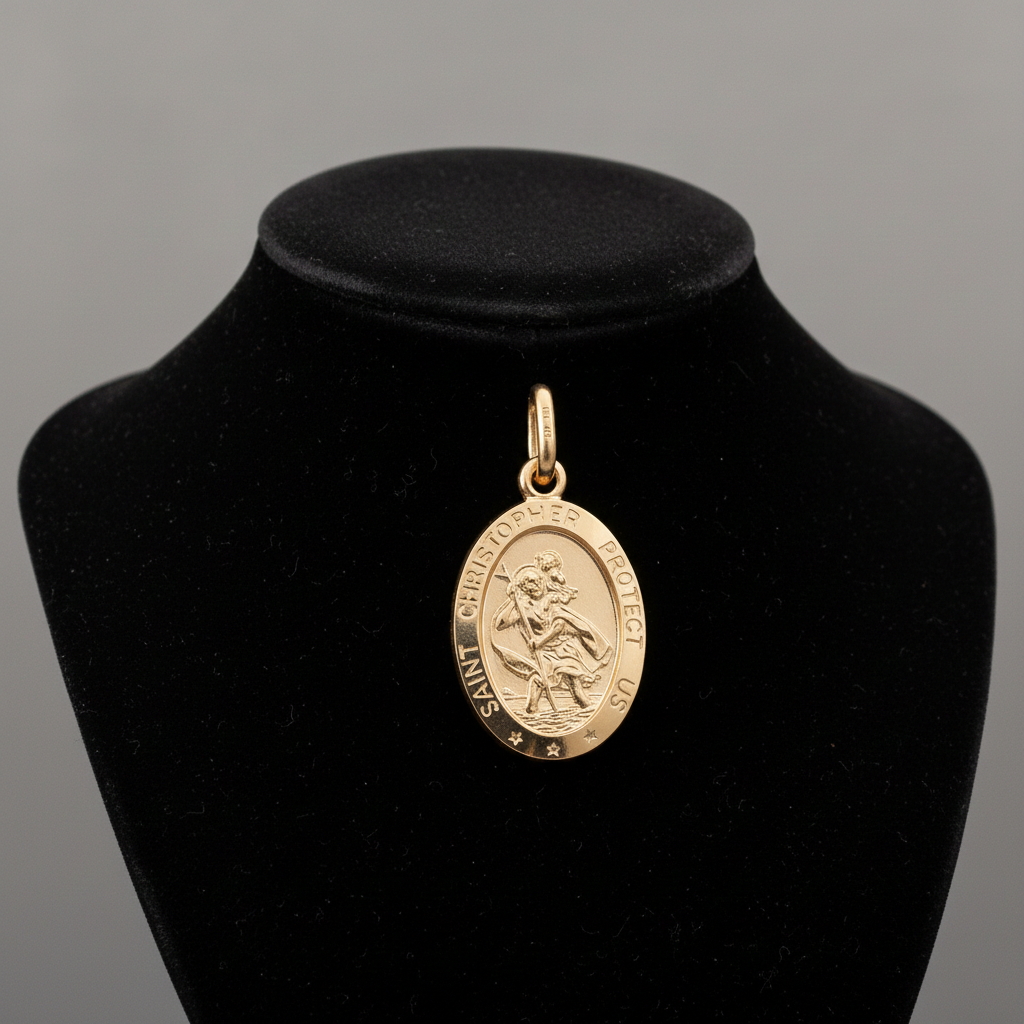 Oval St Christopher 18ct Gold on Solid Sterling Silver 925 Hallmark 24mm