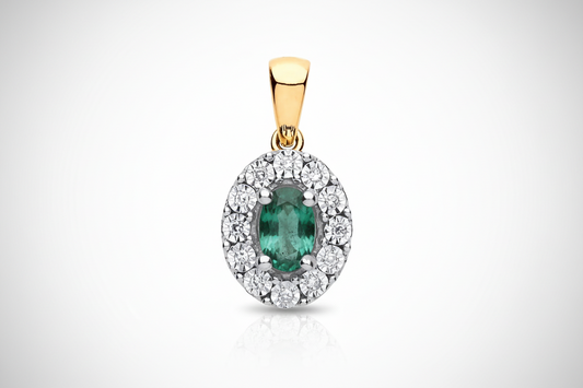 9ct Yellow Gold 0.40ct Emerald Cluster 0.05ct Diamond Pendant