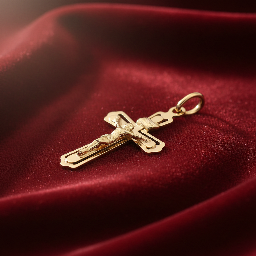 18ct Gold Crucifix Cross Pendant on Solid Sterling Silver 925 Hallmark 34mm