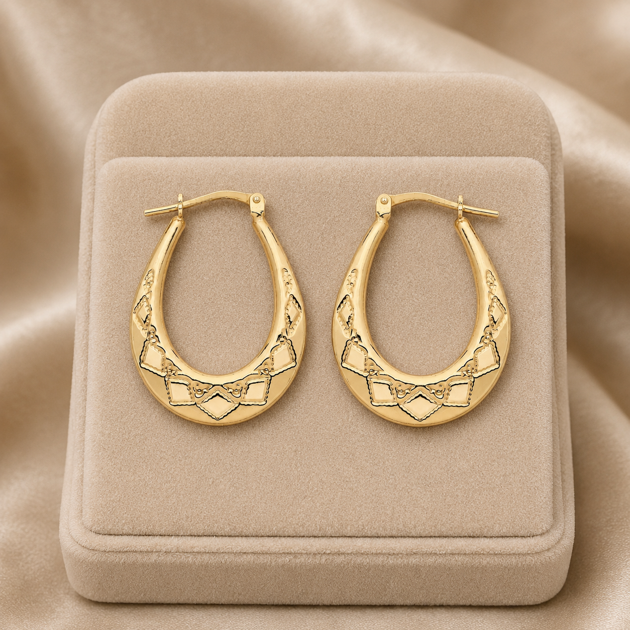 18ct Gold Oval Creole Hoop Earrings on Sterling Silver 26mm 925 Hallmark