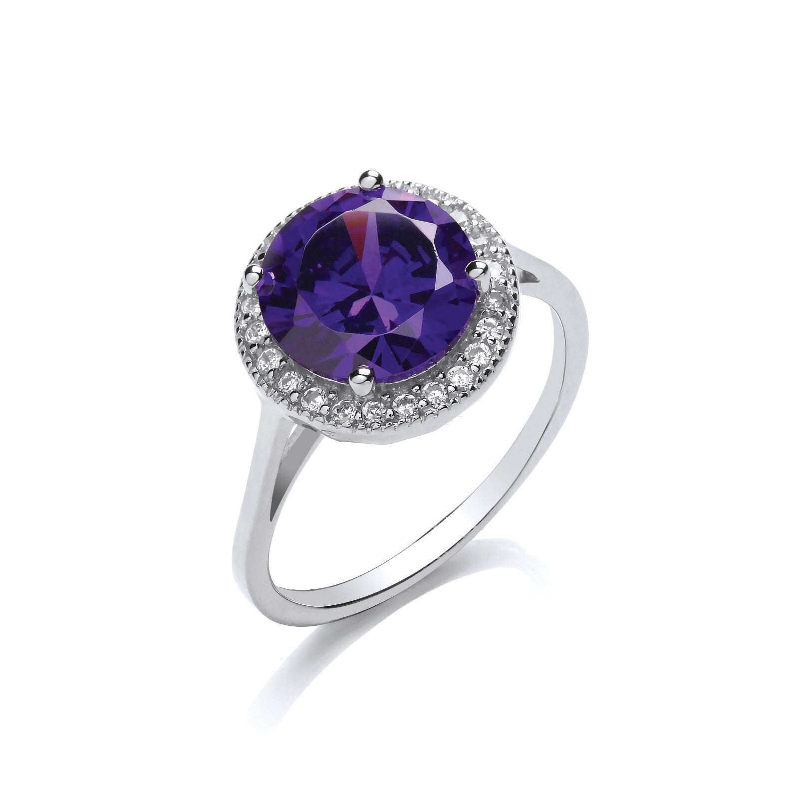 Sterling Silver Amethyst Round Cluster Ring Sizes J-Q British Made 925 Hallmark