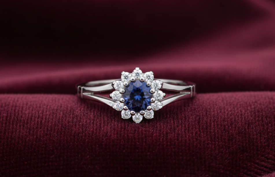 Sterling Silver Tanzanite Ring Oval Cluster Engagement 925 Hallmark Size K-S