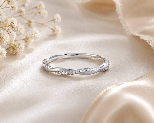 Elegant Twisted Infinity Eternity Ring in Solid Sterling Silver
