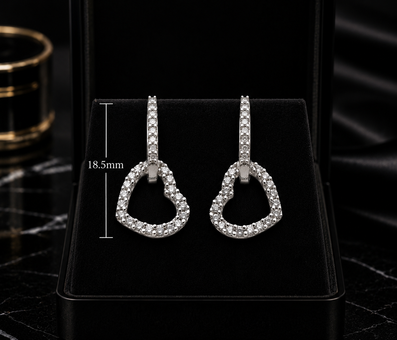 9ct White Gold Heart Drop Hoop Earrings Natural Diamond Dangle Gift for Women