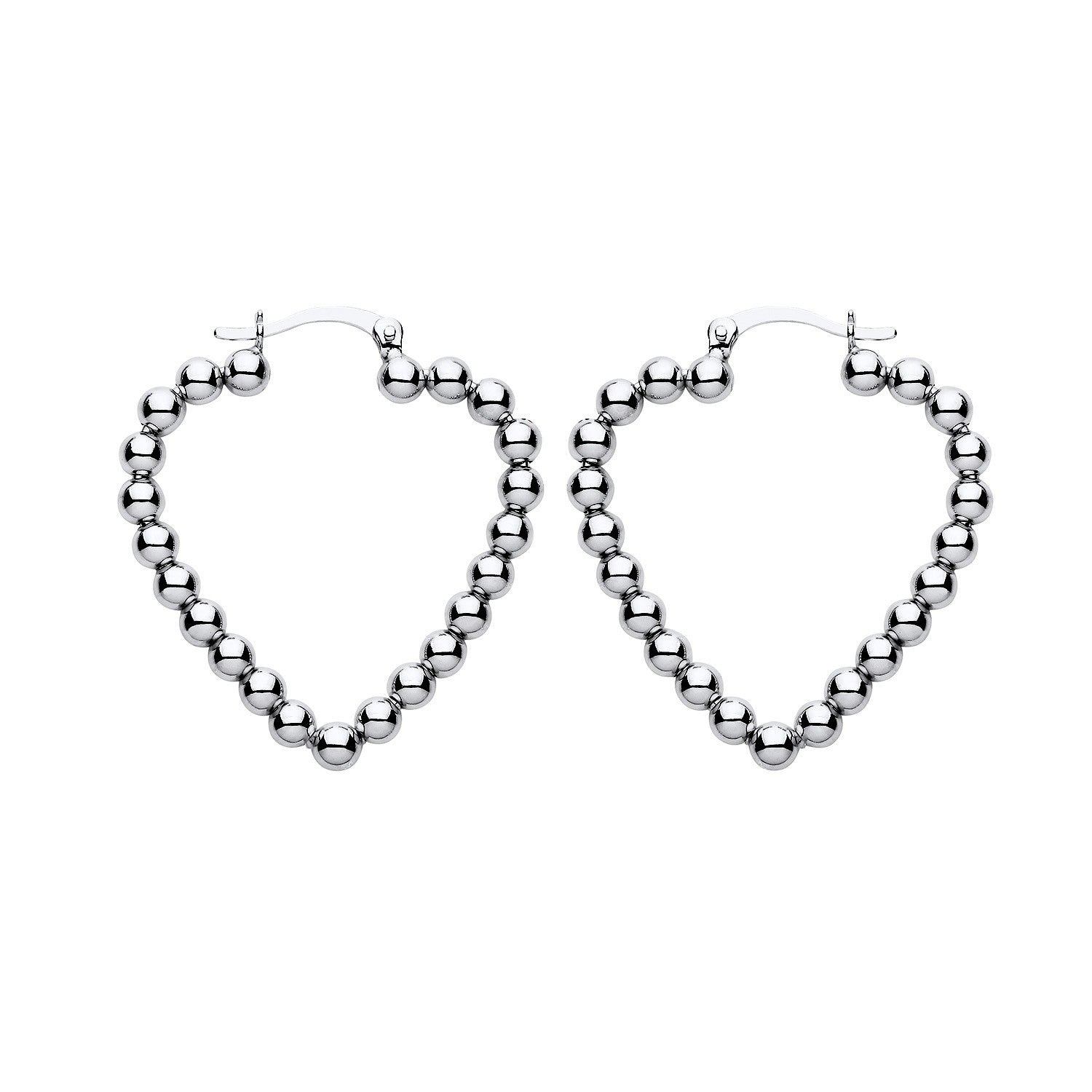 Sterling Silver Heart Hoop Earrings With Moveable Beads 925 34mm