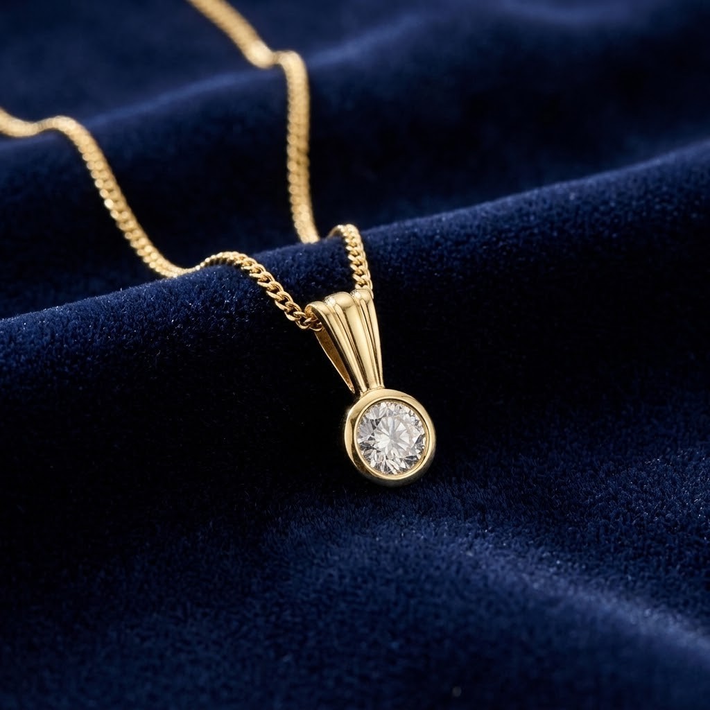 18ct Yellow Gold 0.15ct Rubover Set Diamond Solitaire Pendant Hallmarked