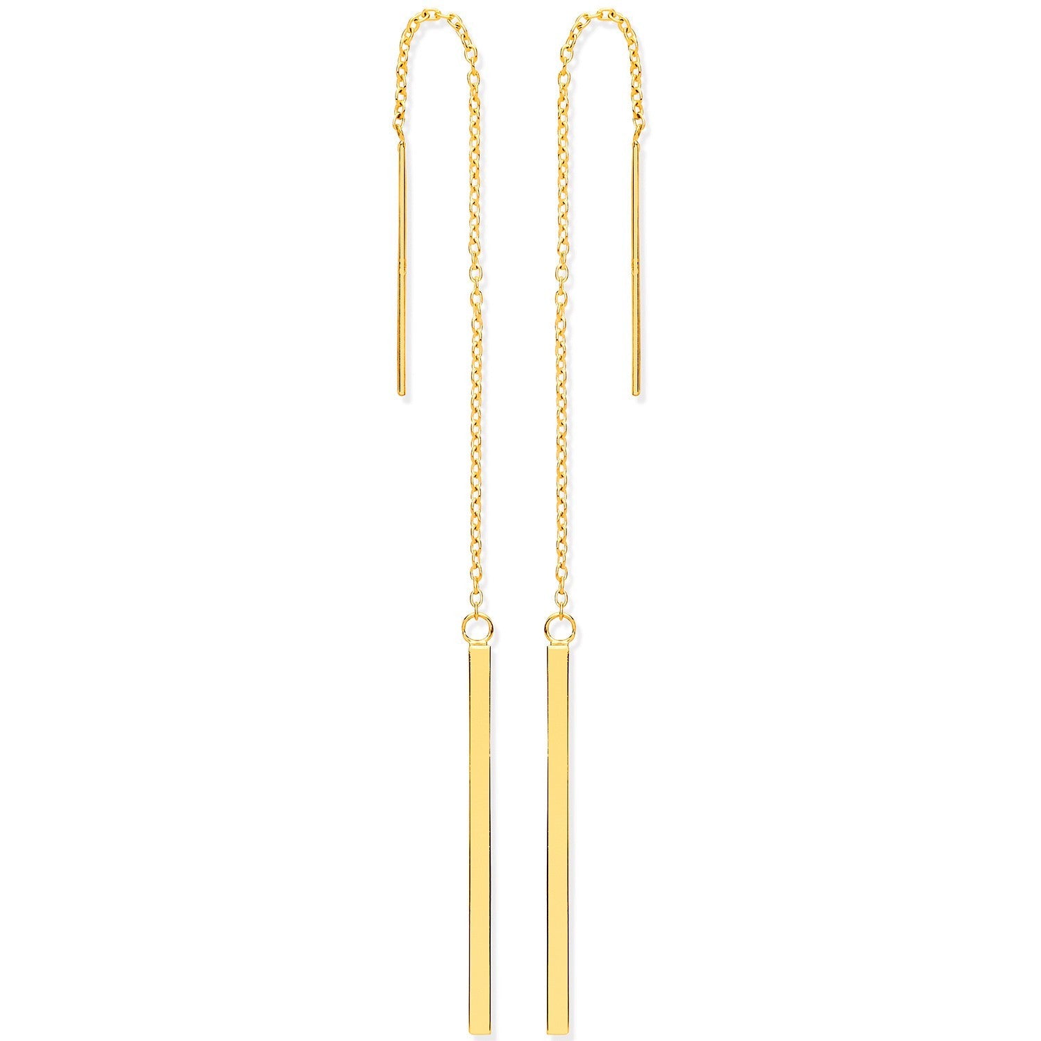Yellow Gold Chain Threader Earrings 9ct Pull Through 119mm Length Hallmarked
