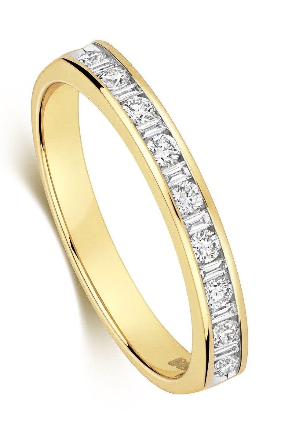 Real Diamond Eternity Ring 9ct Yellow Gold Round Brilliant and Baguette Band