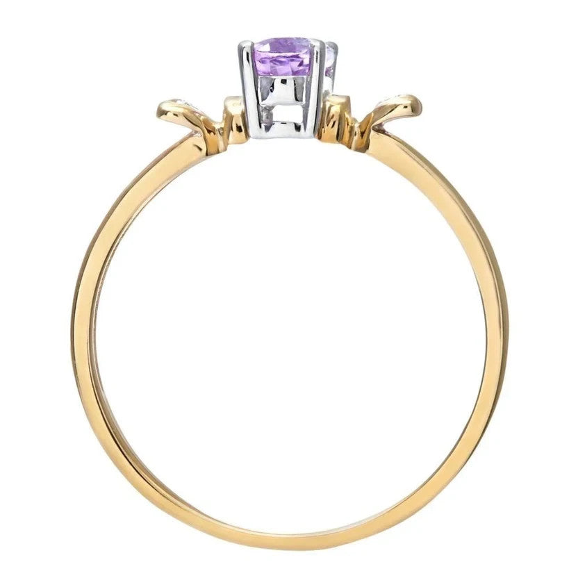 Natural Oval Amethyst & Diamond Heart Accent Ring Yellow Gold Size JKLMNOPQ