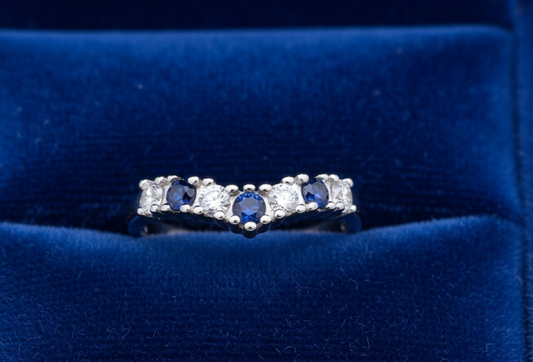 Sterling Silver Sapphire Wishbone Ring Anniversary Band 925 Hallmark Size K-U