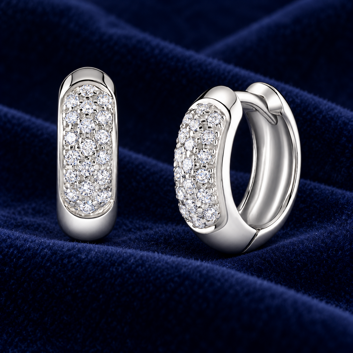 Real Diamond Pave Huggie Hoop Earrings 9ct White Gold 17mm Diameter 0.50ctw