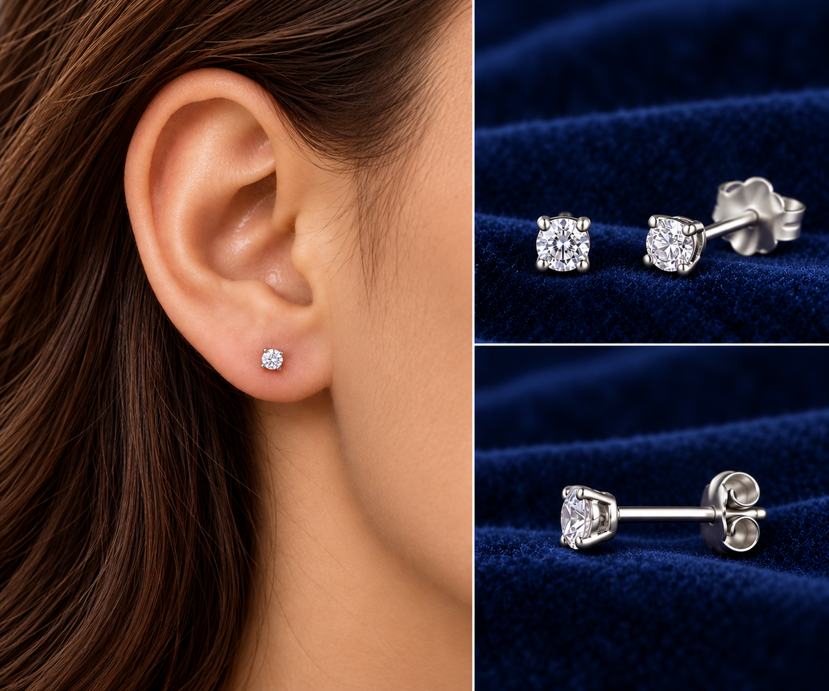 Real Diamond Solitaire Earrings 9ct White Gold Studs 0.25ctw Mined Diamonds