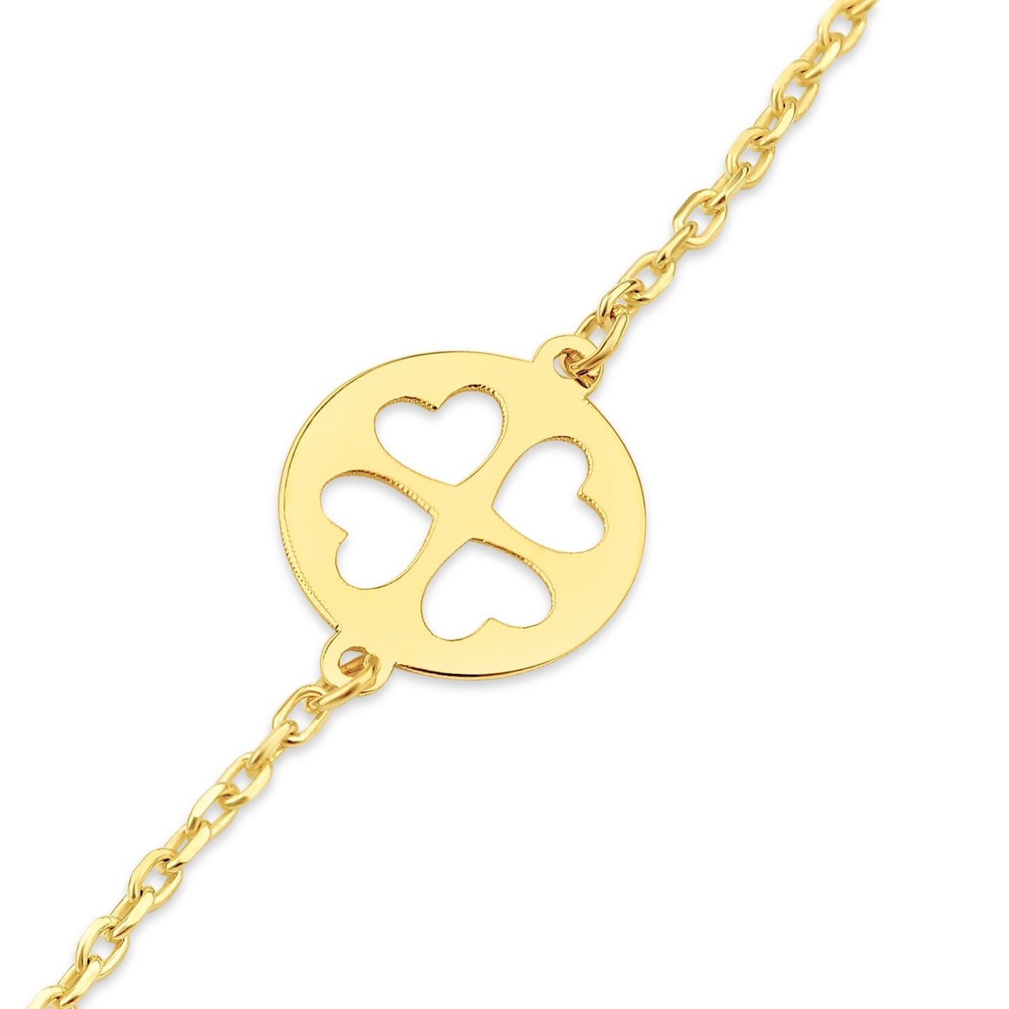 Ladies Four-Leaf Clover Charm Bracelet 9ct Yellow Gold 375 Hallmark 19cm length