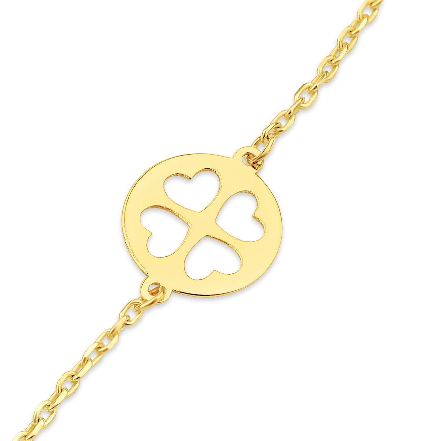 Ladies Four-Leaf Clover Charm Bracelet 9ct Yellow Gold 375 Hallmark 19cm length